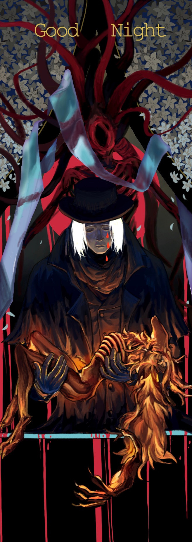 gehrman the first hunter, moon presence, and laurence the first vicar (bloodborne) drawn by tworain_w