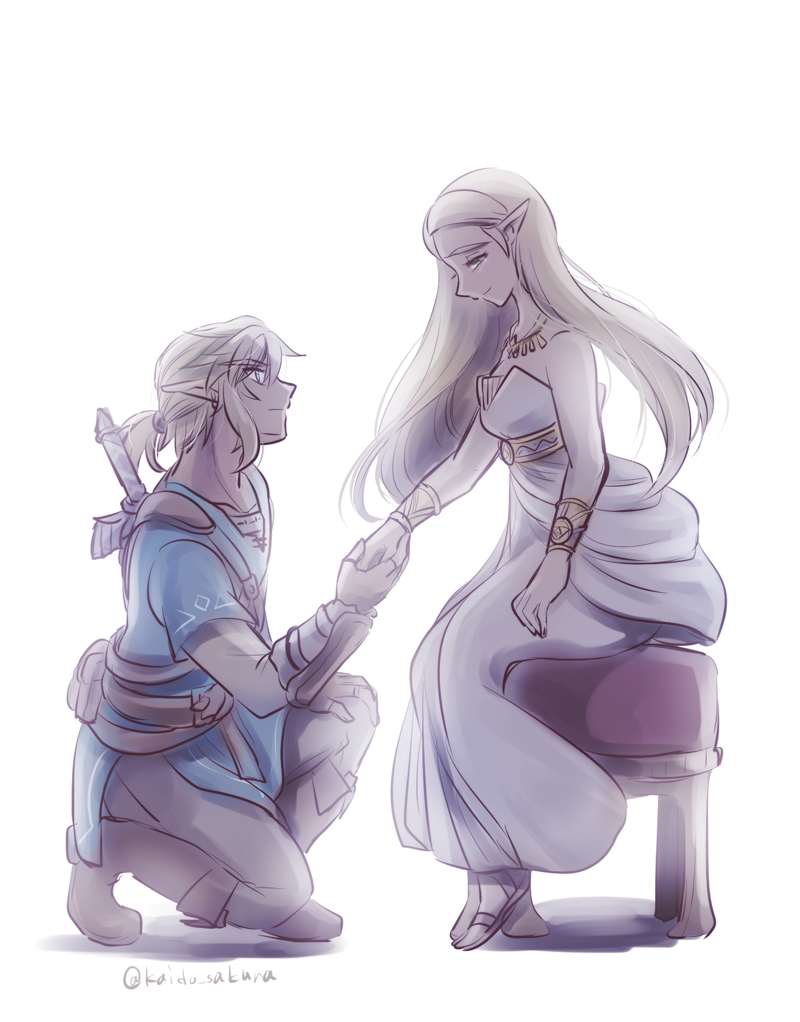 link and princess zelda (the legend of zelda and 1 more) drawn by kaidou_mitsuki