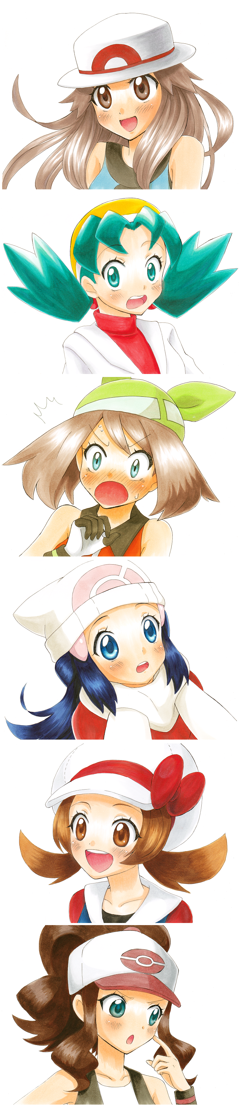 dawn, may, hilda, leaf, lyra, and 1 more (pokemon and 8 more) drawn by hinana37