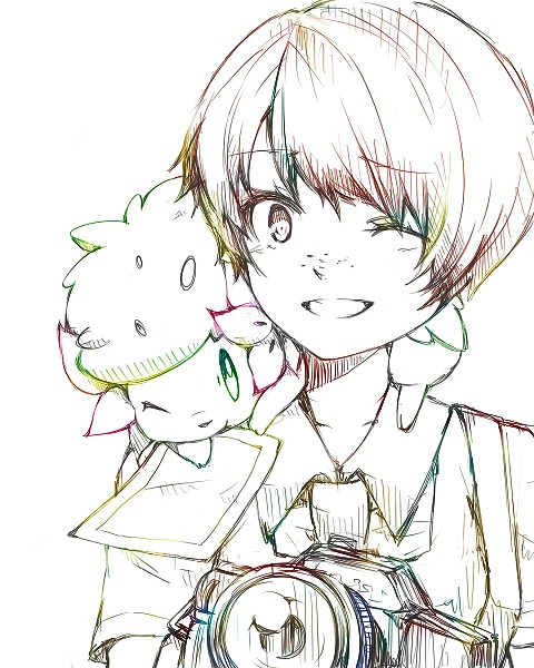 koizumi mahiru and shaymin (pokemon and 2 more) drawn by kisa_(kisa-kisa5900)