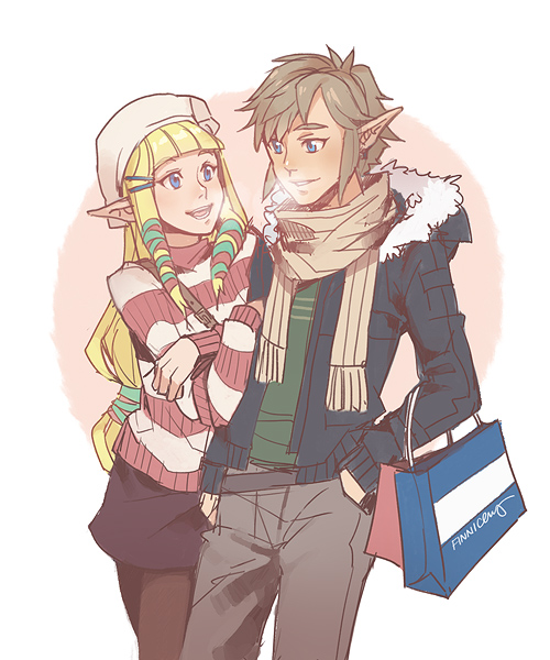 link and princess zelda (the legend of zelda and 1 more) drawn by finni_chang