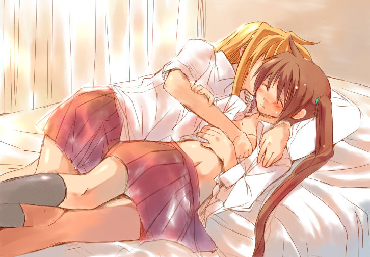 fate testarossa and takamachi nanoha (lyrical nanoha and 1 more) drawn by sakugo