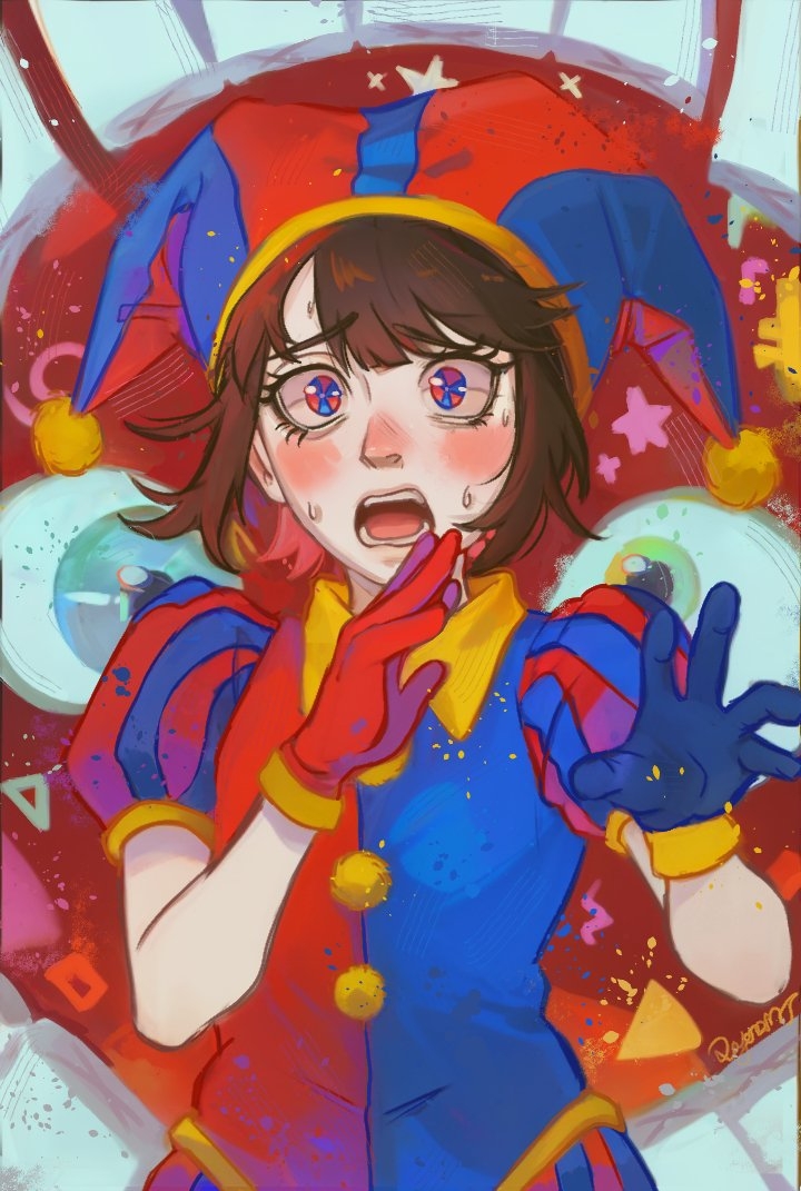 pomni and caine (the amazing digital circus) drawn by kyubikodayana24