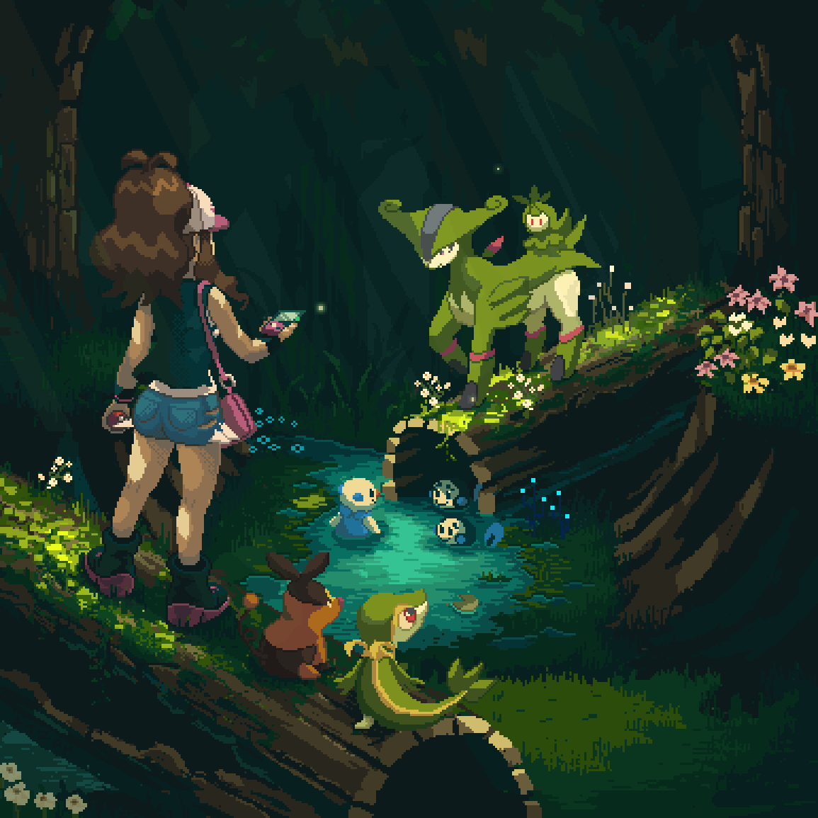 hilda, oshawott, snivy, tepig, petilil, and 2 more (pokemon and 1 more) drawn by itzah