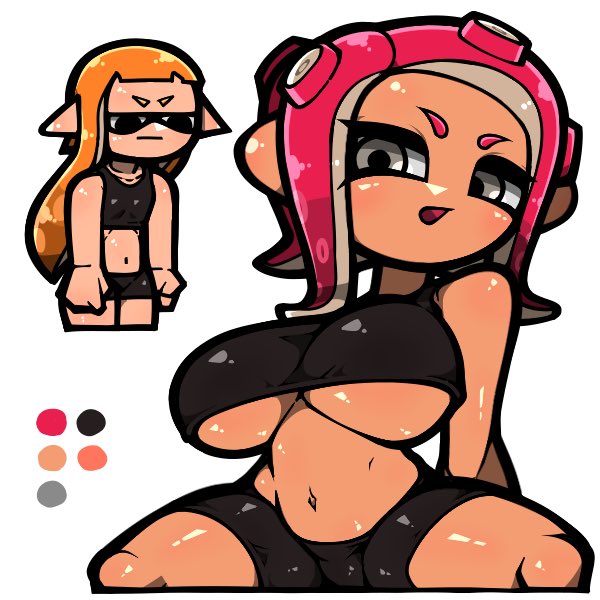 inkling player character, inkling girl, octoling player character, octoling girl, agent 8, and 1 more (splatoon) drawn by name_omoitukan2
