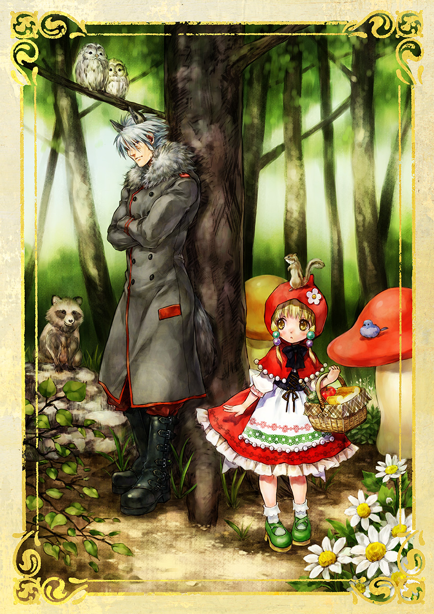 little red riding hood, big bad wolf, irui guneden, and sanger zonvolt (super robot wars and 1 more) drawn by nakamura_kanko