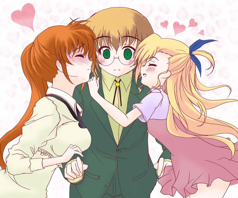 takamachi nanoha, vivio, and yuuno scrya (lyrical nanoha and 1 more) drawn by frapowa
