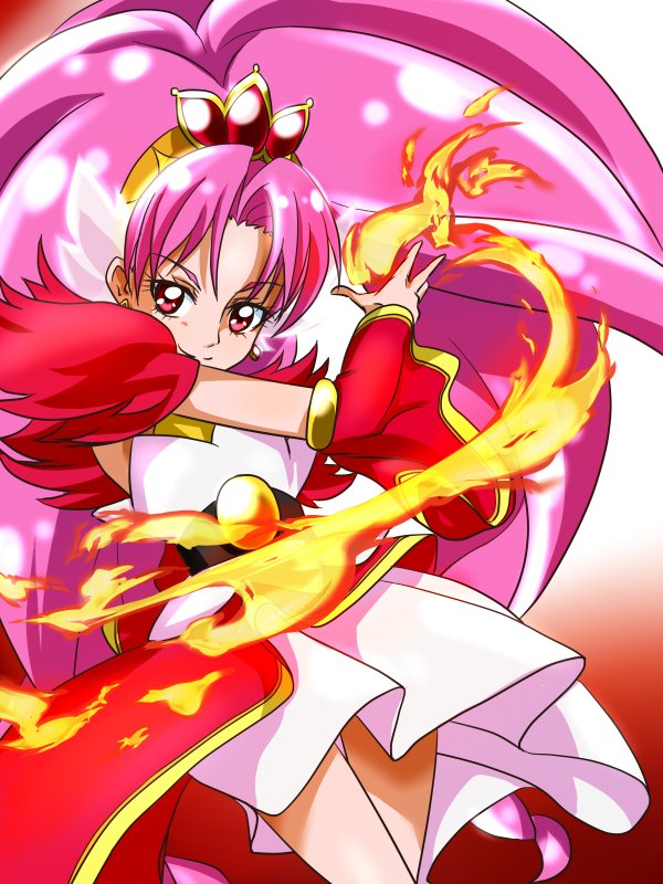 akagi towa and cure scarlet (precure and 1 more) drawn by florence_temporary
