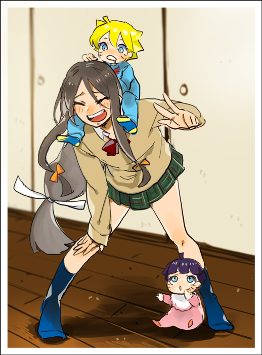 uzumaki boruto, uzumaki himawari, and hyuuga hanabi (naruto) drawn by k27d