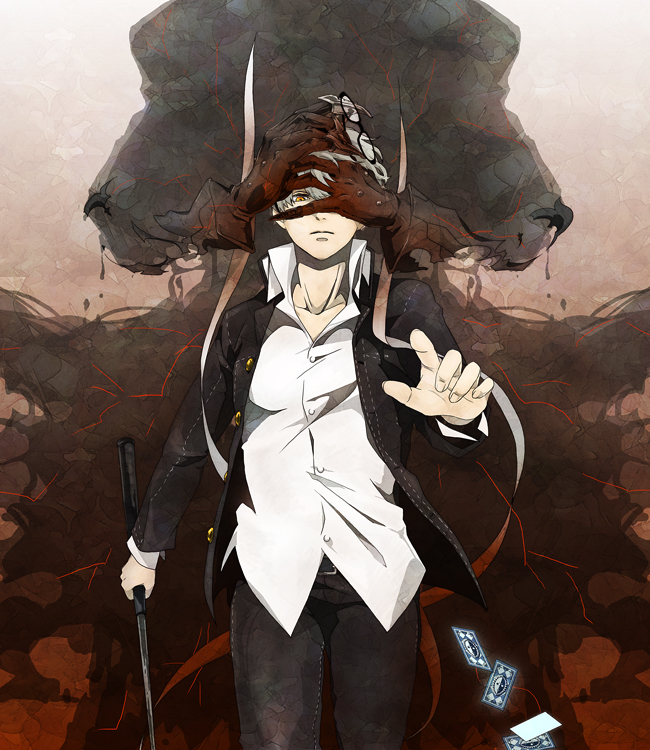 narukami yu and magatsu izanagi (persona and 1 more) drawn by meji