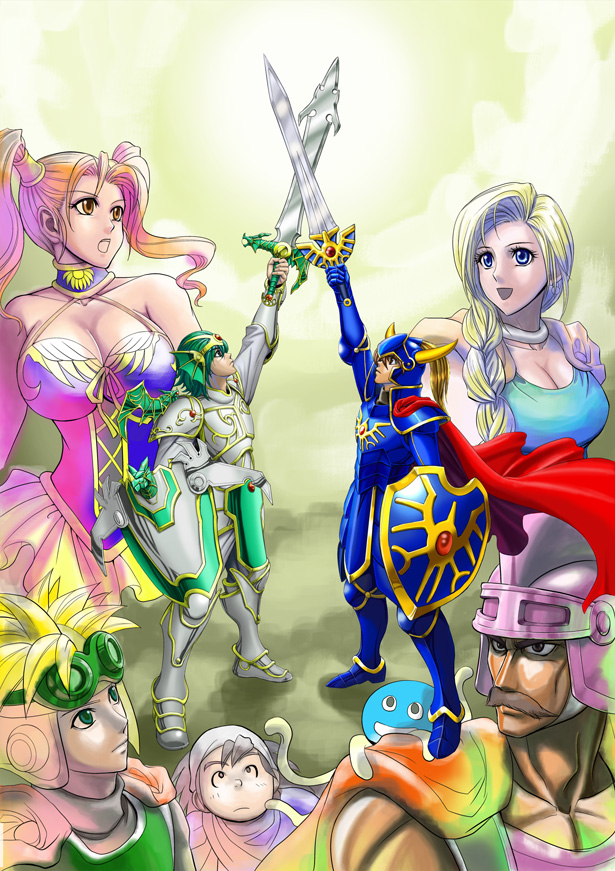 bianca, jessica albert, prince of samantoria, hero, healslime, and 3 more (dragon quest and 6 more) drawn by el_blanco