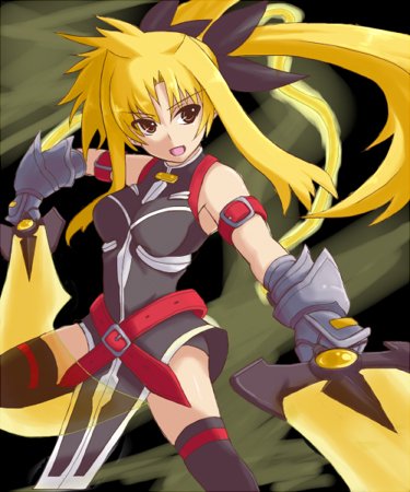fate testarossa and bardiche (lyrical nanoha and 1 more) drawn by yude