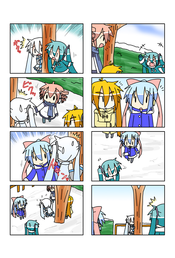 hatsune miku, kasane teto, yuki miku, akita neru, chibi miku, and 1 more (vocaloid and 1 more) drawn by minami_(colorful_palette)