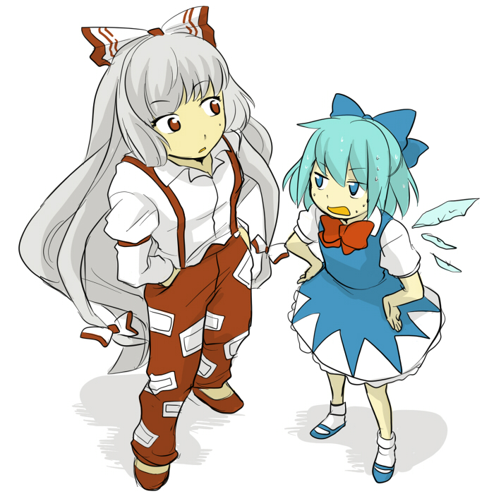 cirno and fujiwara no mokou (touhou) drawn by ririvery