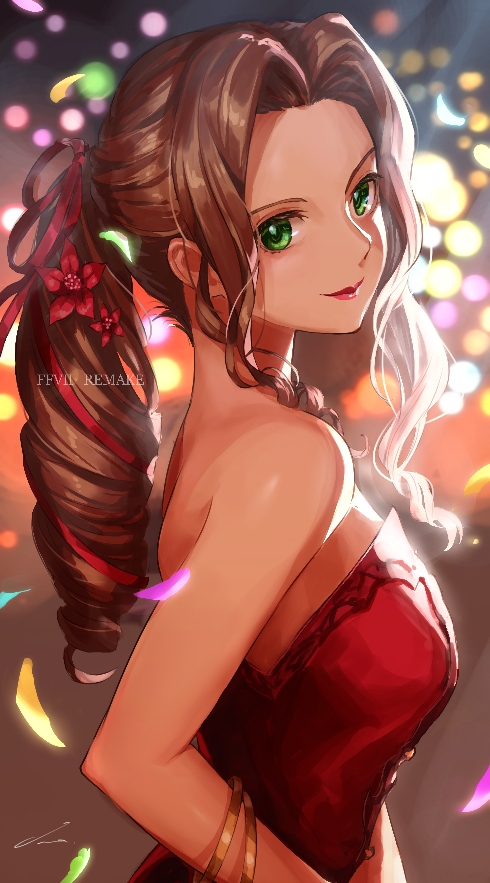 aerith gainsborough (final fantasy and 2 more) drawn by nemoto_yuuma