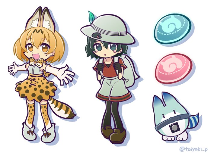 serval, kaban, and lucky beast (kemono friends and 2 more) drawn by doradorakingyo