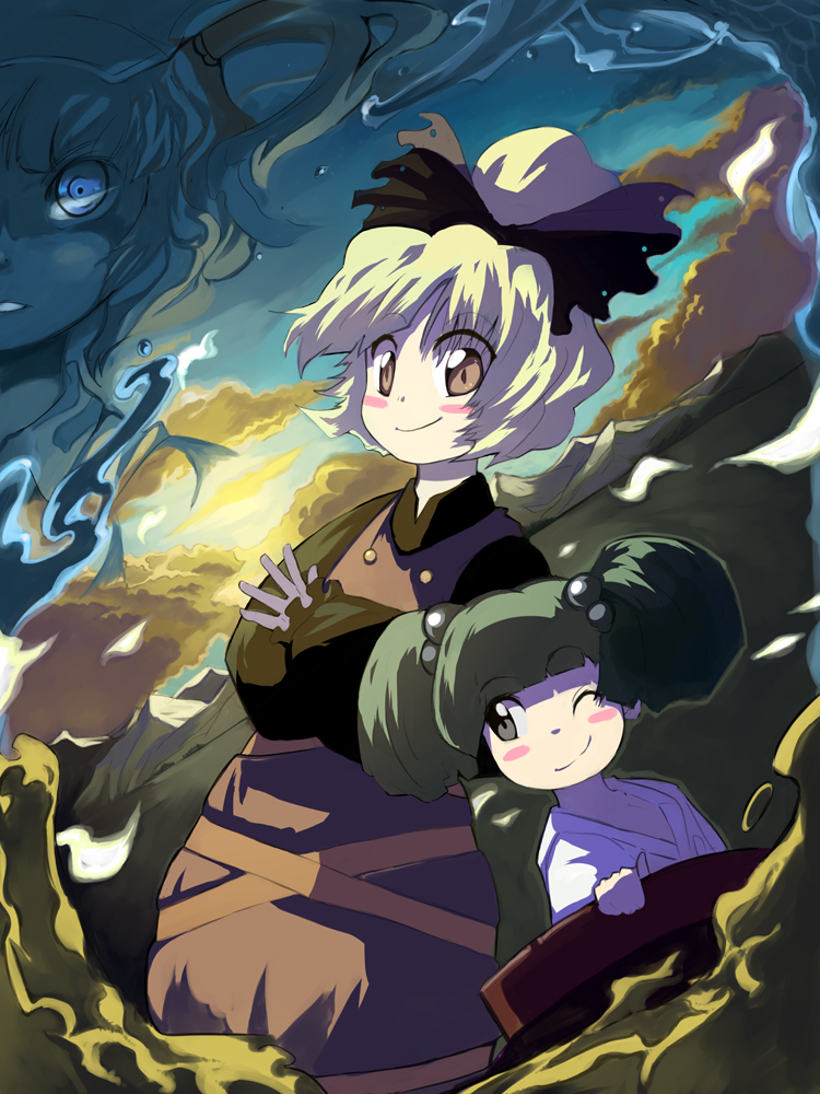 kawashiro nitori, kurodani yamame, and kisume (touhou) drawn by syope