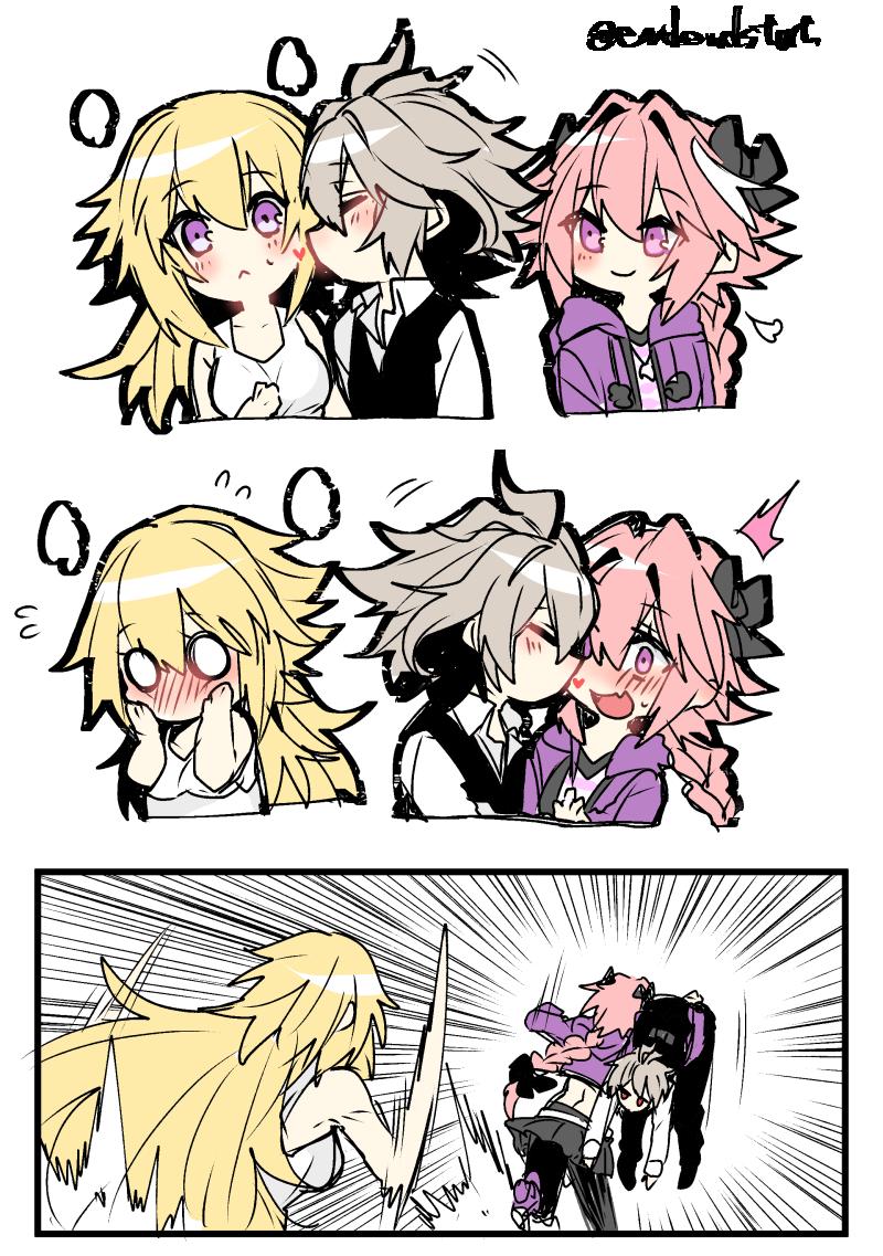 jeanne d'arc, astolfo, and sieg (fate and 1 more) drawn by haoro