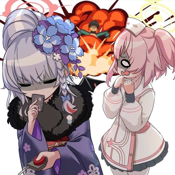 haruna and serina (blue archive) drawn by o_(rakkasei)