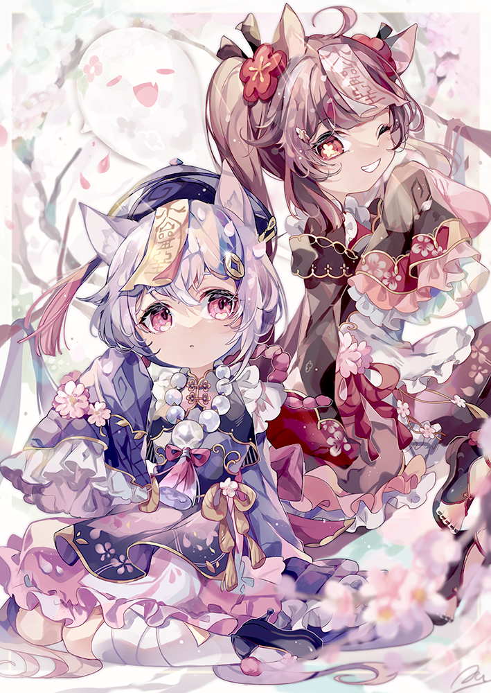 hu tao, boo tao, and qiqi (genshin impact) drawn by coco7