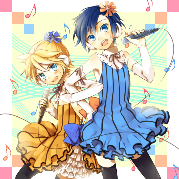 kagamine len and kaito (vocaloid and 3 more) drawn by jikunyaga