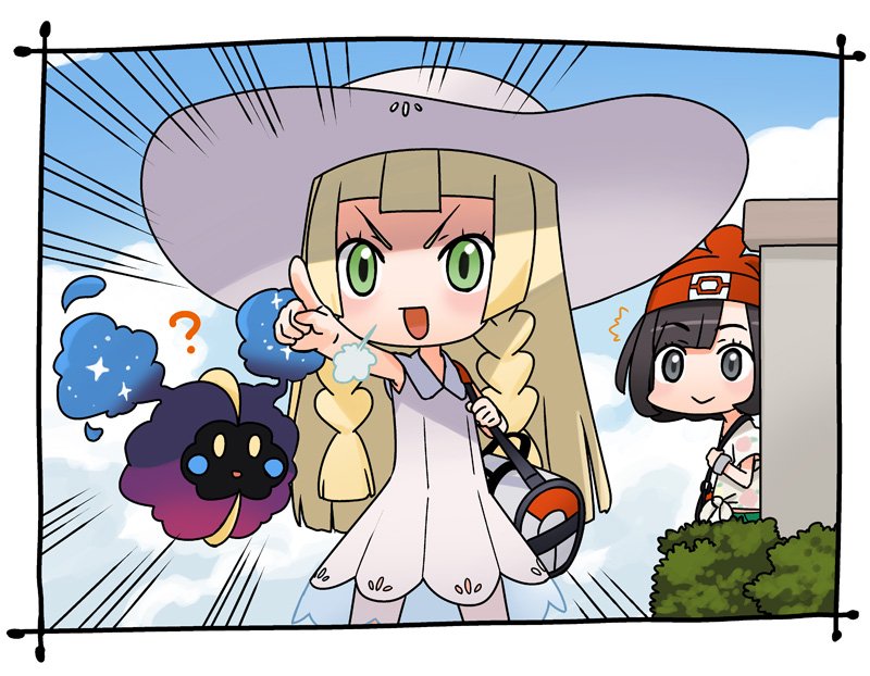 lillie, selene, and cosmog (pokemon and 1 more) drawn by hirai_yukio