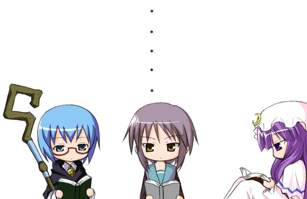 patchouli knowledge, nagato yuki, and tabitha (touhou and 2 more) drawn by mizuno_kurage