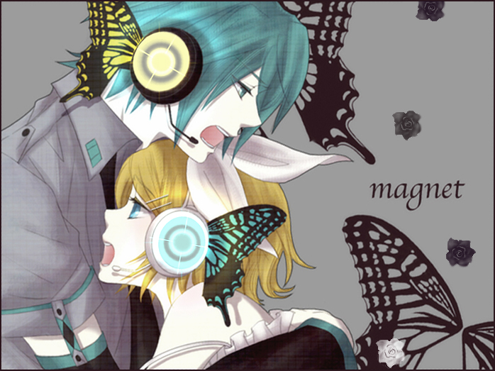kagamine rin and hatsune mikuo (vocaloid and 1 more) drawn by ebimayo