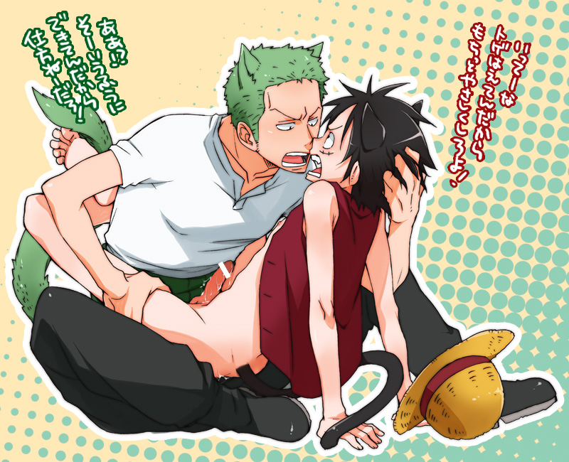 monkey d. luffy and roronoa zoro (one piece) drawn by nochia