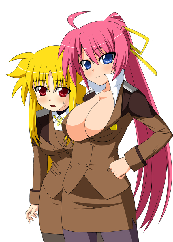 fate testarossa and signum (lyrical nanoha and 1 more) drawn by sawa_(snack_yoshie)
