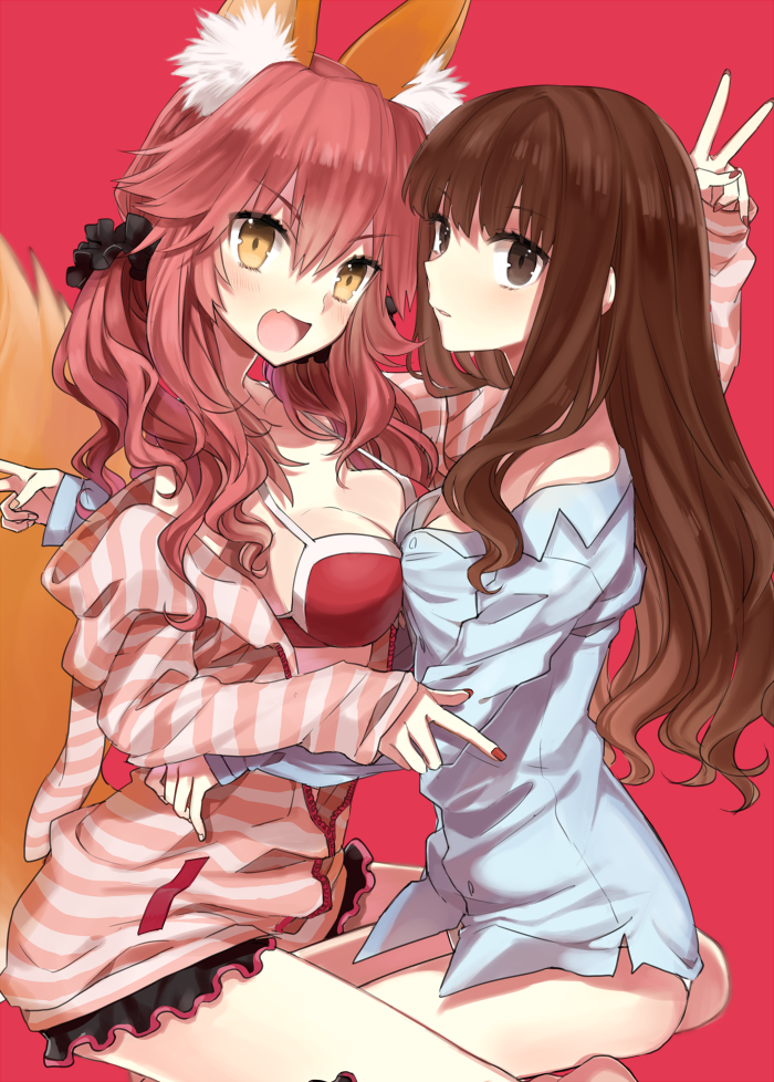 tamamo, tamamo no mae, and kishinami hakuno (fate and 2 more) drawn by shirako_miso