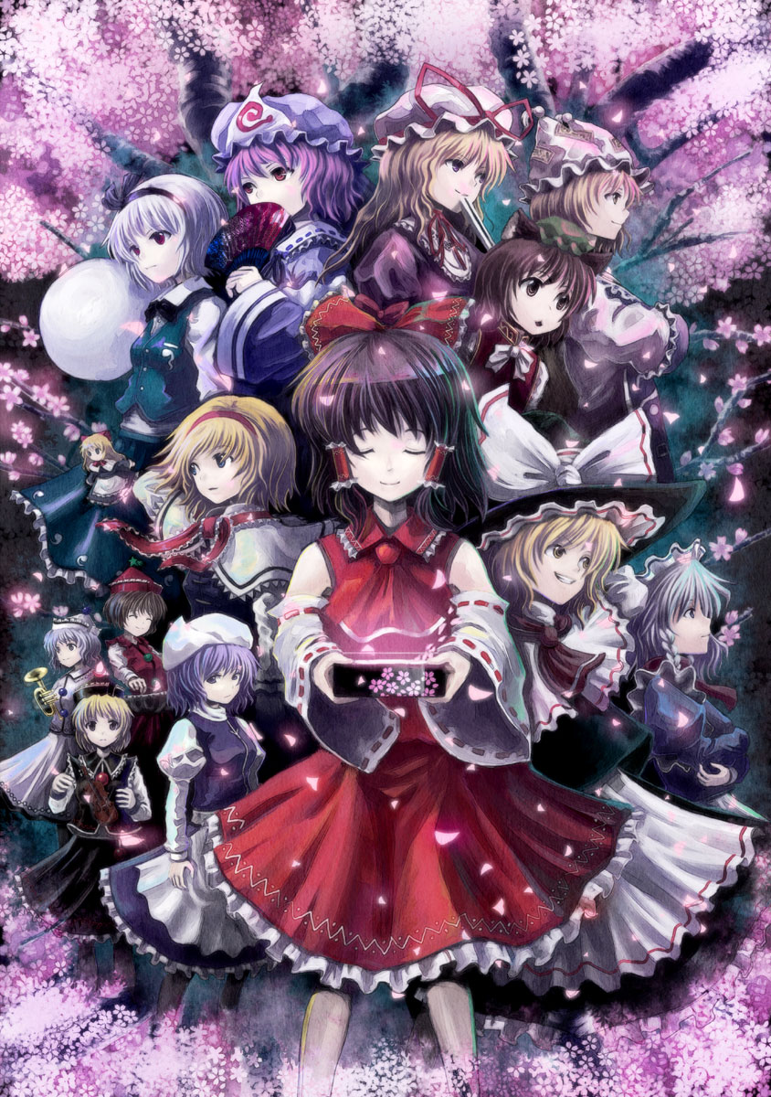 hakurei reimu, kirisame marisa, izayoi sakuya, konpaku youmu, alice margatroid, and 9 more (touhou and 1 more) drawn by hyuuga_azuri