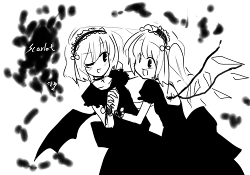 remilia scarlet and flandre scarlet (touhou) drawn by zhaktnf