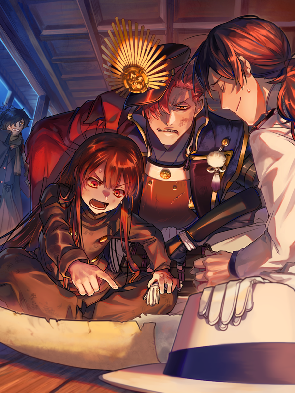 oda nobunaga, okada izou, sakamoto ryouma, and mori nagayoshi (fate and 2 more) drawn by mozu_suka