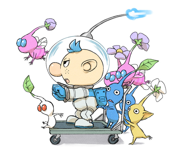 yellow pikmin, blue pikmin, white pikmin, winged pikmin, and alph (pikmin) drawn by naru_(wish_field)
