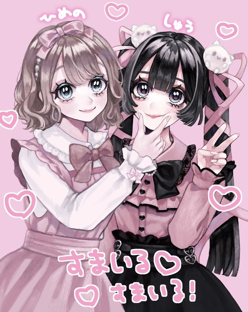 akiyama syu and amanogawa himeno (original) drawn by min_(mts2314)