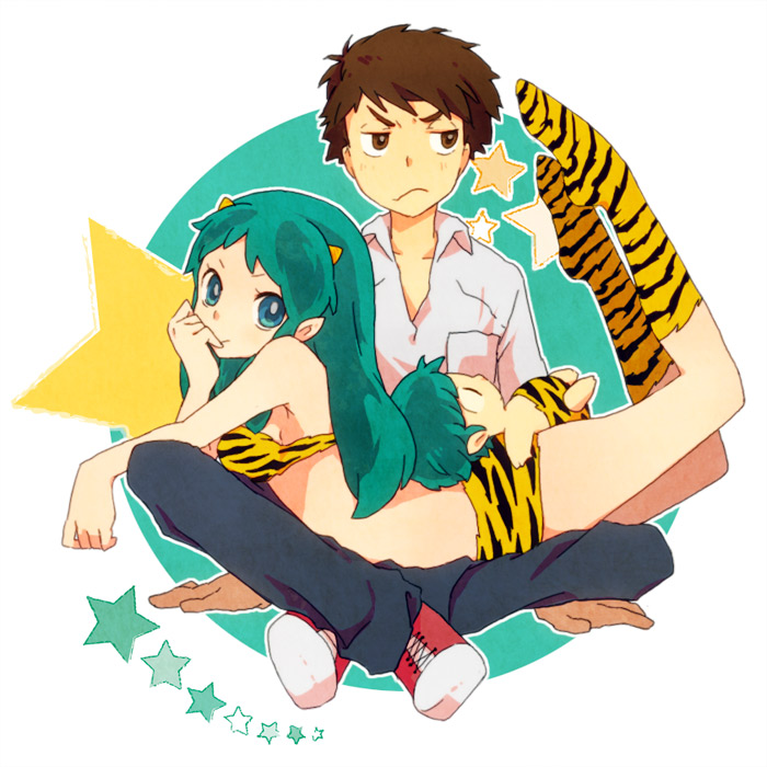 lum, moroboshi ataru, and ten (urusei yatsura) drawn by taraku