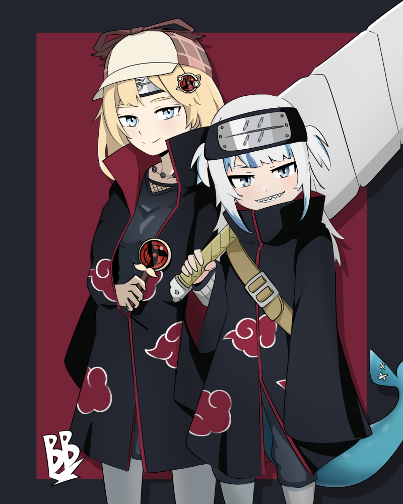 gawr gura, watson amelia, uchiha itachi, and hoshigaki kisame (hololive and 3 more) drawn by briggbragg