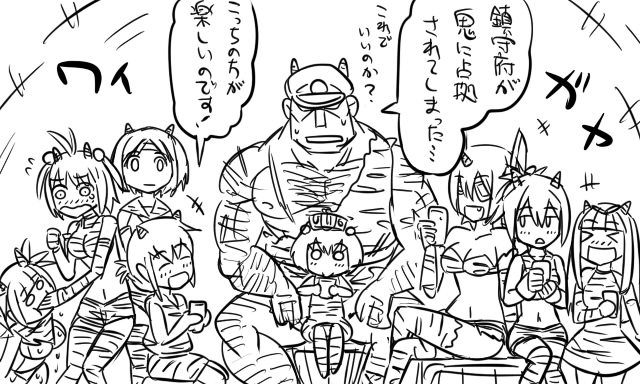 admiral, inazuma, yuudachi, tenryuu, yukikaze, and 5 more (kantai collection) drawn by tonda