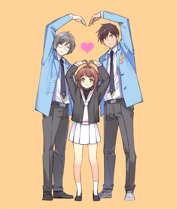 kinomoto sakura, kinomoto touya, and tsukishiro yukito (cardcaptor sakura) drawn by popqn