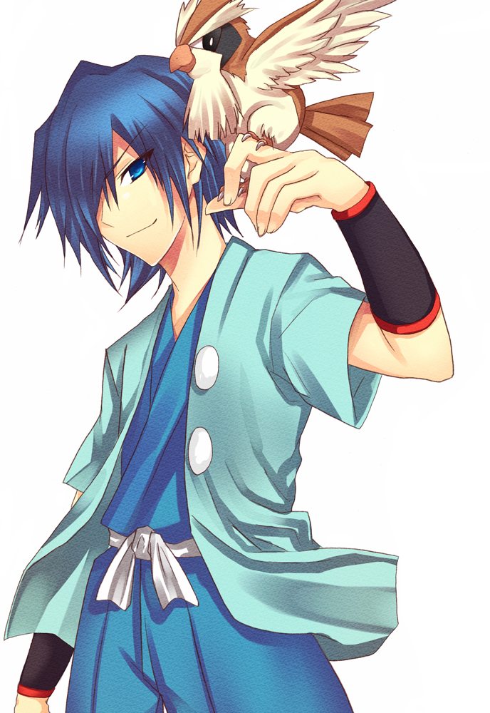 pidgey and falkner (pokemon and 1 more) drawn by saigi