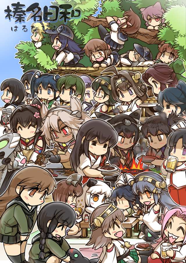 kaga, shimakaze, hibiki, kongou, inazuma, and 30 more (kantai collection) drawn by hisahiko