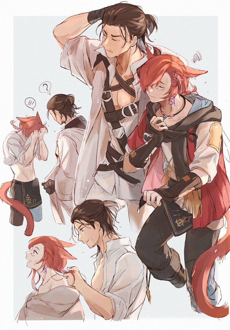warrior of light, g'raha tia, and adventurer (final fantasy and 1 more) drawn by mid.m