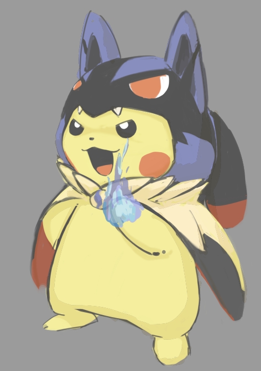 pikachu, lucario, and mega lucario (pokemon) drawn by tetuhebi