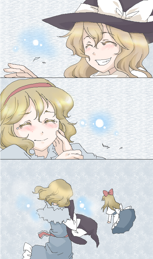 kirisame marisa, alice margatroid, and shanghai doll (touhou) drawn by eke
