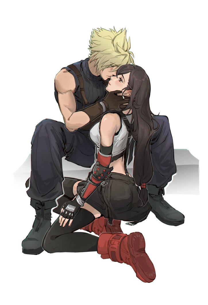 tifa lockhart and cloud strife (final fantasy and 2 more) drawn by pudelmudel