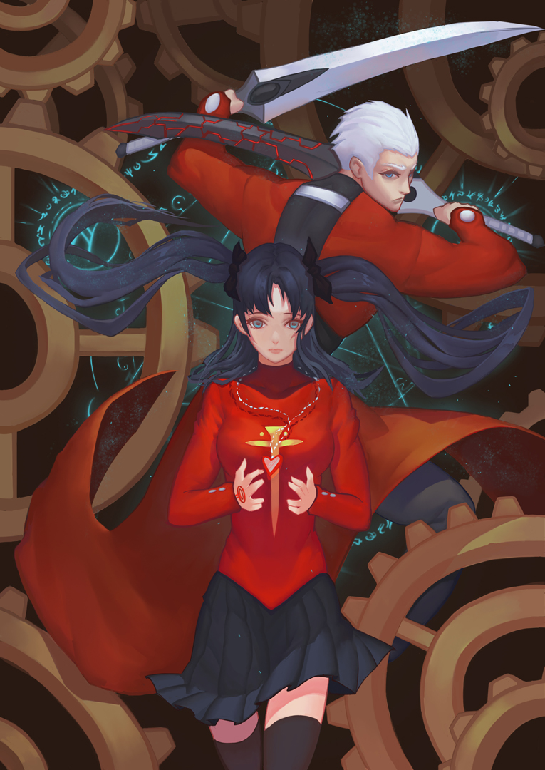 tohsaka rin and archer (fate and 1 more) drawn by d.dark