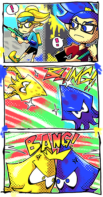 inkling player character and inkling boy (splatoon and 1 more) drawn by setz