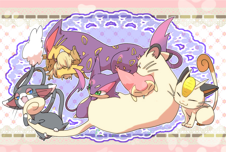 eevee, meowth, skitty, purrloin, liepard, and 3 more (pokemon) drawn by ayumu3