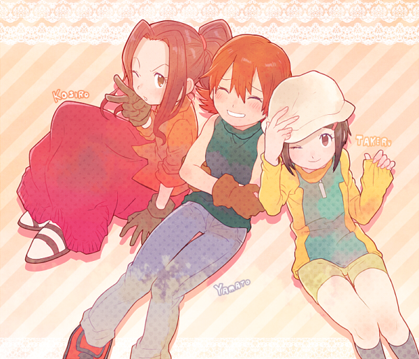 yagami hikari, tachikawa mimi, takenouchi sora, takaishi takeru, ishida yamato, and 1 more (digimon and 1 more) drawn by t_k_g